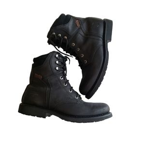 Harley-Davidson HD Black Leather Biker Boots Men's 12 Lace Up & Side Zip